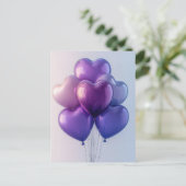 Rosa und Lila Balloons Valentinas Gruß Postkarte (Stehend Vorderseite)