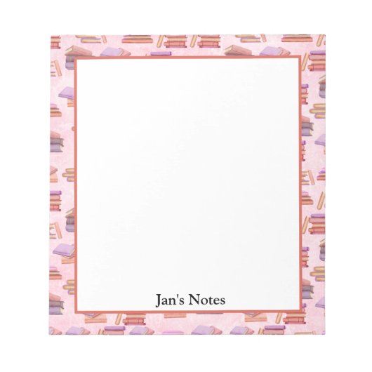 Rosa und Lila Bibliothek mit Buchmustern Notizblock (Vorderseite)