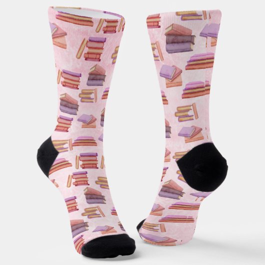 Rosa und Lila Bibliothek mit Buchmustern Socken (Gewinkelt)
