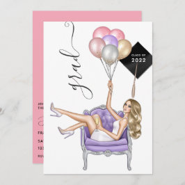 Rosa und Lila Blonde Balloon Girl Abschluss Einladung