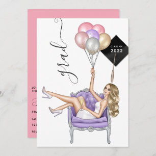Rosa und Lila Blonde Balloon Girl Abschluss Einladung