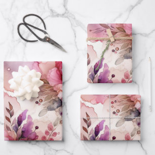 Rosa und Lila Blume Alkohol Tinte Großdruck Geschenkpapier Set