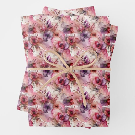Rosa und Lila Blume Alkohol Tinte Kleine Druckfarb Geschenkpapier Set (Beispiel)