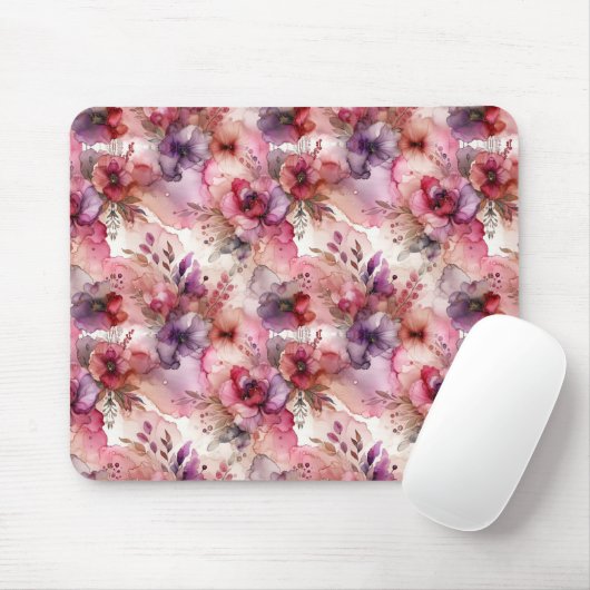 Rosa und Lila Blume Alkohol Tinte Mousepad (Mit Mouse)