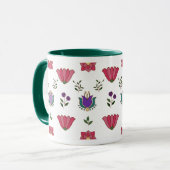 Rosa und Lila Blume der Folklorekunst Tasse (Vorderseite Links)