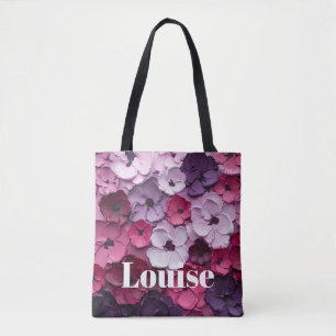 rosa und lila Blume Design mit individuellem Namen Tasche