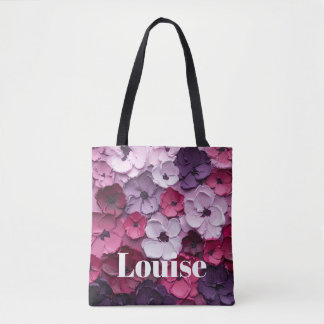 rosa und lila Blume Design mit individuellem Namen Tasche