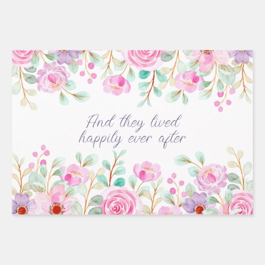 Rosa und Lila Blume Geschenkpapier Set (Vorderseite)