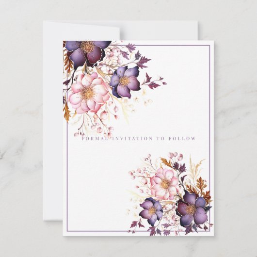 Rosa und Lila Blume Save The Date (Rückseite)