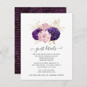 Rosa und Lila Blumengäste Details Begleitkarte (Vorne/Hinten)