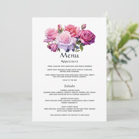 Rosa und Lila Blumengäste Details Menükarte (Stehend Vorderseite)