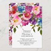 Rosa und Lila Blumengeburtstag Einladung (Vorne/Hinten)