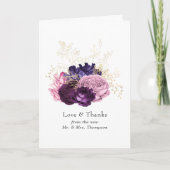 Rosa und Lila Blumenhochzeit Dankeskarte (Vorderseite)