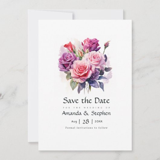 Rosa und Lila Blumenhochzeit Save The Date (Vorderseite)
