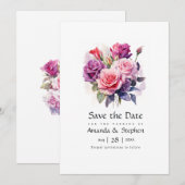 Rosa und Lila Blumenhochzeit Save The Date (Vorne/Hinten)