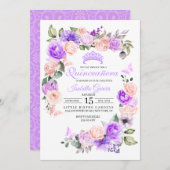 Rosa und Lila Blumenkohle Geburtstag Einladung (Vorne/Hinten)