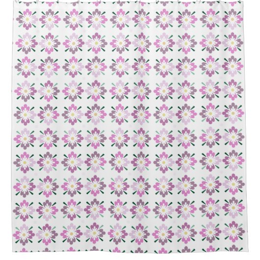 Rosa und lila Blumenmuster auf weißem Hintergrund Duschvorhang (Vorderseite)
