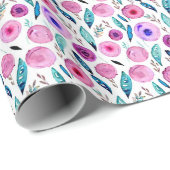 Rosa und lila Blumenmuster Geschenkpapier (Rolleneckpunkt)