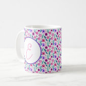 Rosa und lila Blumenmuster Kaffeetasse (Vorderseite Links)