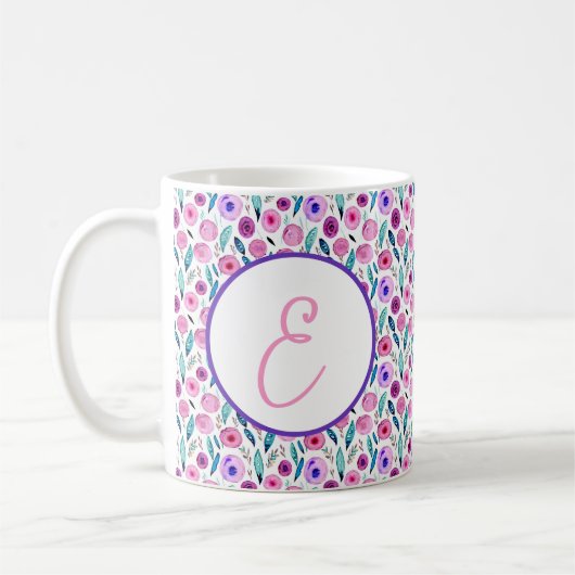 Rosa und lila Blumenmuster Kaffeetasse (Links)