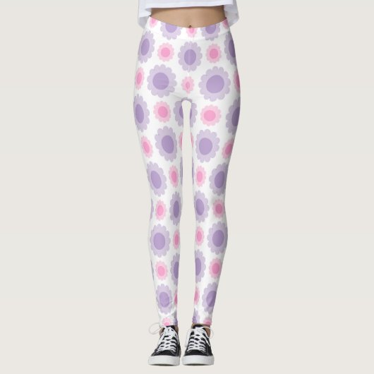 Rosa und lila Blumenmuster Leggings (Vorderseite)