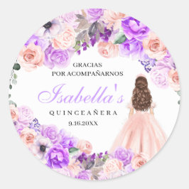 Rosa und Lila Blumenquinceanera Klassischer Rundga Runder Aufkleber