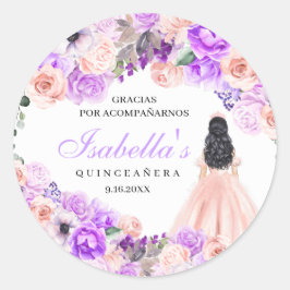 Rosa und Lila Blumenquinceanera Klassischer Rundga Runder Aufkleber