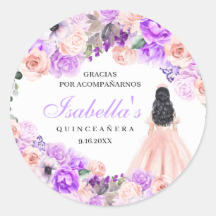 Rosa und Lila Blumenquinceanera Klassischer Rundga Runder Aufkleber