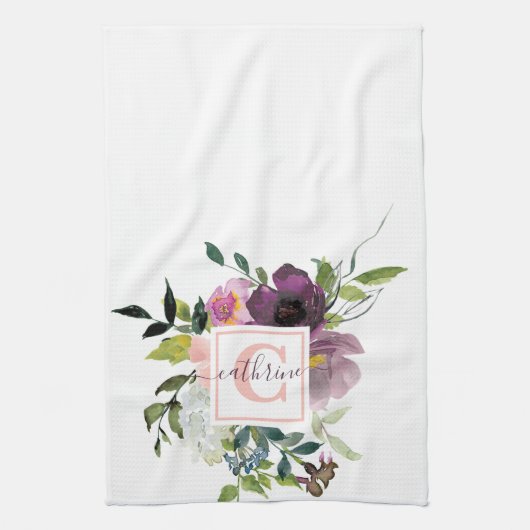 Rosa und lila blumenreich personalisiert geschirrtuch (Vertikal)