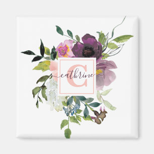 Rosa und lila blumenreich personalisiert magnet