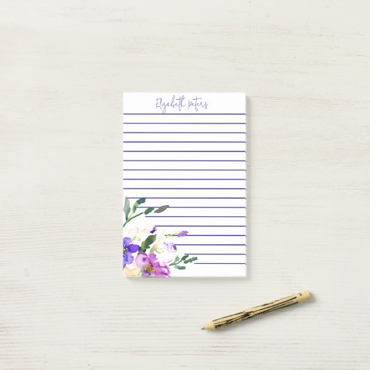 Rosa und lila blumenreich personalisiert post-it klebezettel (Auf Schreibtisch)