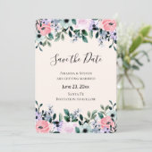 Rosa und Lila Blumenrinde Save The Date (Stehend Vorderseite)