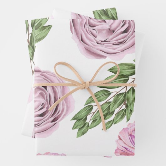 Rosa und Lila Blumenumhüllungsblätter Geschenkpapier Set (Beispiel)