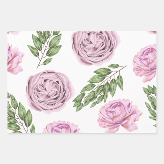 Rosa und Lila Blumenumhüllungsblätter Geschenkpapier Set (Vorderseite)