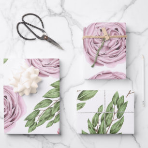 Rosa und Lila Blumenumhüllungsblätter Geschenkpapier Set