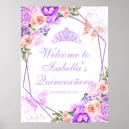 Rosa und Lila Blumenzwiebeln Begrüßungszeichen Poster (Vorne)