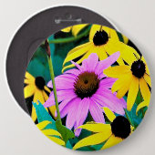 Rosa und Lila Blüte mit gelben Blumen Button (Vorne & Hinten)