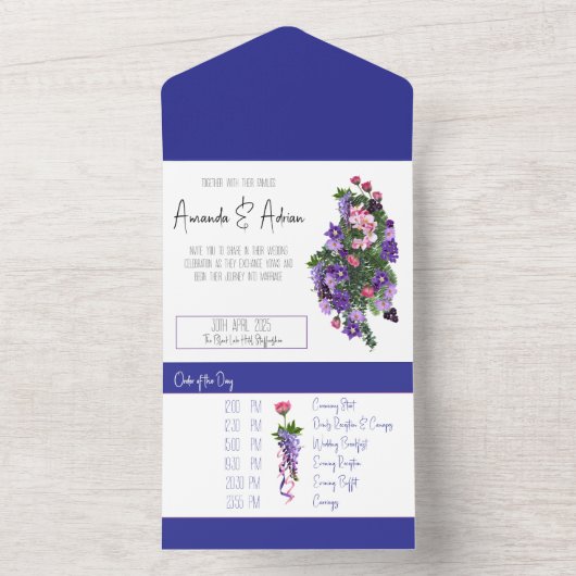 Rosa und lila Blüten All In One Einladung (Innen)