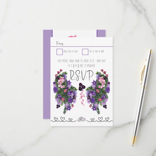 Rosa und lila Blüten RSVP Karte (Vorderseite/Rückseite Beispiel)