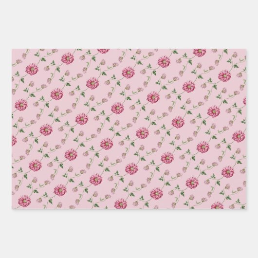 Rosa und Lila Blütenpflanze Geschenkpapier Set (Vorderseite)