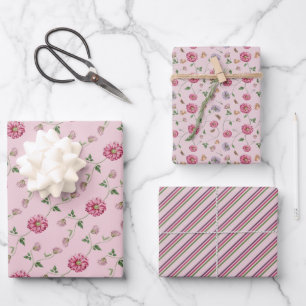 Rosa und Lila Blütenpflanze Geschenkpapier Set