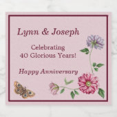 Rosa und Lila Blütenpflanze Schaumweinetikett (Einzelnes Label)