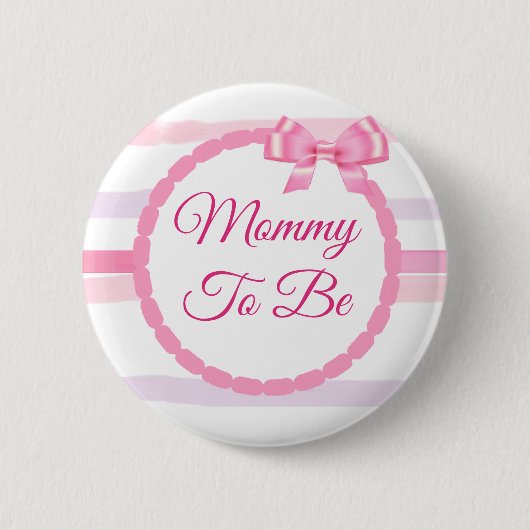 Rosa und Lila Bow Mommy zum Baby Dusche Button (Vorderseite)