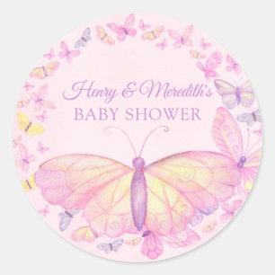 Rosa und Lila Butterfly-Babydusche Runder Aufkleber