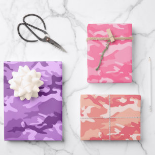 Rosa und Lila Camouflage Geschenkpapier Set