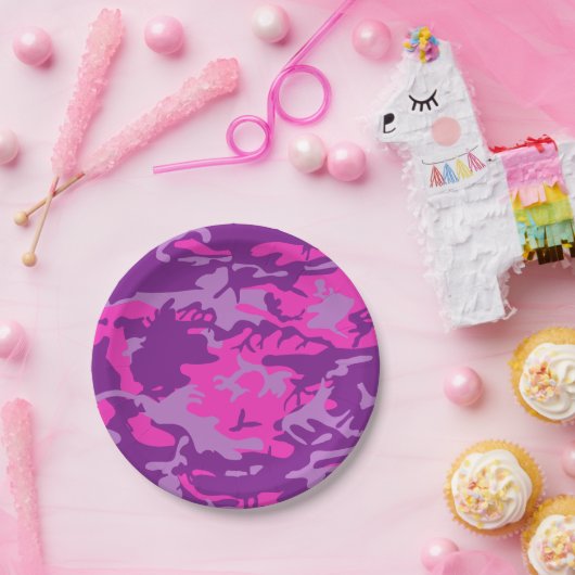 Rosa und lila Camouflage Pappteller (Party)