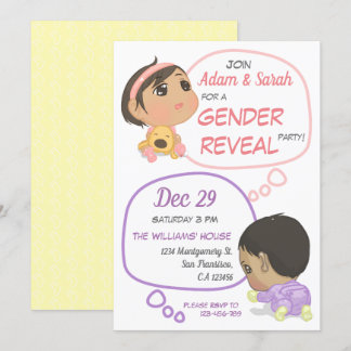 Rosa und Lila Comic Baby-Gender-Bericht Einladung