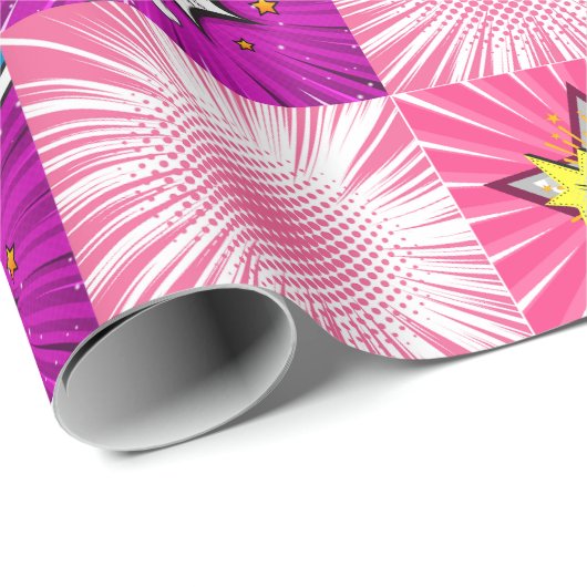 Rosa und Lila Comic Buch Superhelden Hintergrund Geschenkpapier (Rolleneckpunkt)