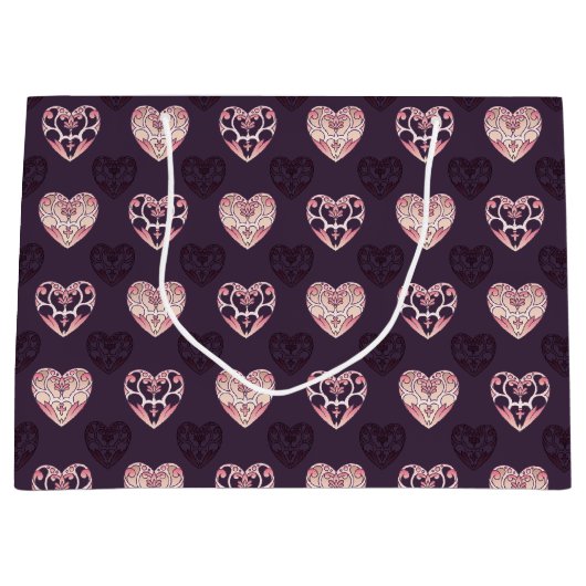 Rosa und Lila Dekos Herz Gemustert Große Geschenktüte (Vorderseite)