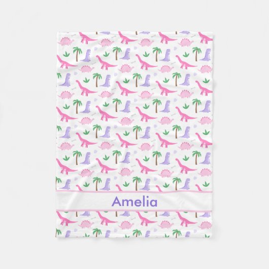 Rosa und Lila Dinosaurier - Mädchen Dinosaurier Fleecedecke (Vorderseite)